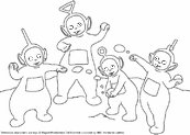 coloriage teletubbies font une bataille de boule de neige